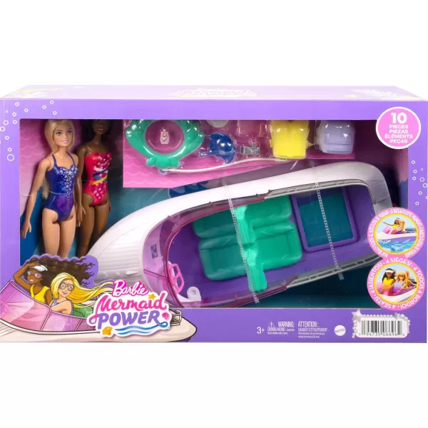 imageBarbie Mermaid Power Dolls ampamp Toy Boat Playset quotMalibuquot ampamp quotBrooklynquot in 18in Floating Boat with SeeThrough Bottom ampamp Accessories