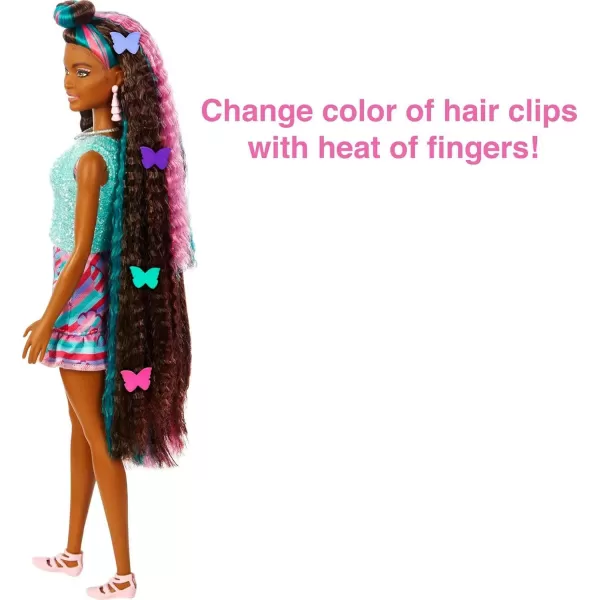 imageBarbie Totally Hair Doll FlowerThemed with 85inch Fantasy Hair ampamp 15 Styling Accessories 8 with ColorChange FeatureButterfly