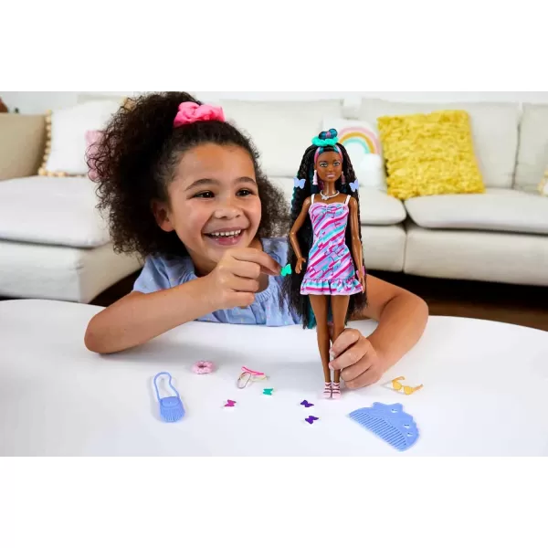imageBarbie Totally Hair Doll FlowerThemed with 85inch Fantasy Hair ampamp 15 Styling Accessories 8 with ColorChange FeatureButterfly