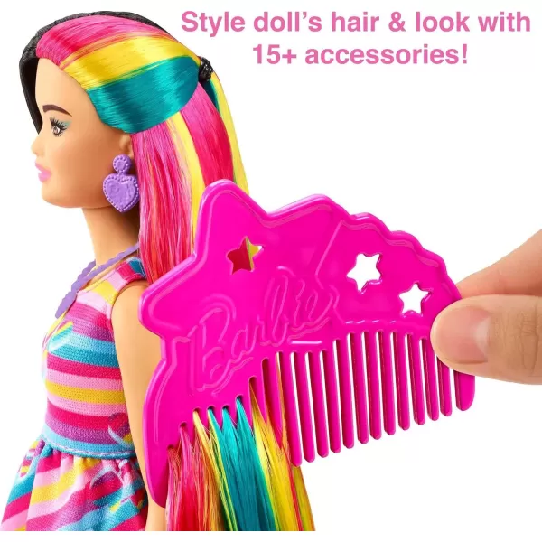 imageBarbie Totally Hair Doll FlowerThemed with 85inch Fantasy Hair ampamp 15 Styling Accessories 8 with ColorChange FeatureHeart