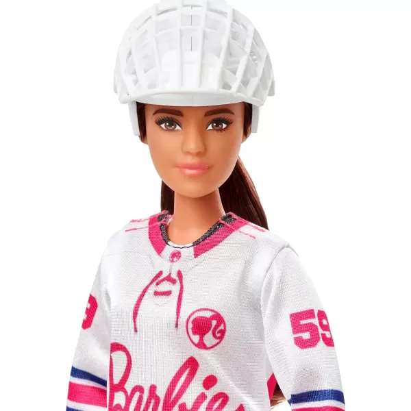 imageBarbie Winter Sports Hockey Player Brunette Doll Curvy Shape 12 in with Jersey Helmet Hockey Stick Puck ampamp Trophy Great For 3 and UpMulti