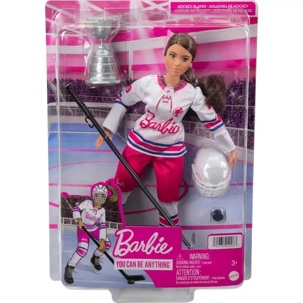 imageBarbie Winter Sports Hockey Player Brunette Doll Curvy Shape 12 in with Jersey Helmet Hockey Stick Puck ampamp Trophy Great For 3 and UpMulti