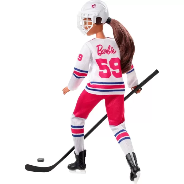 imageBarbie Winter Sports Hockey Player Brunette Doll Curvy Shape 12 in with Jersey Helmet Hockey Stick Puck ampamp Trophy Great For 3 and UpMulti