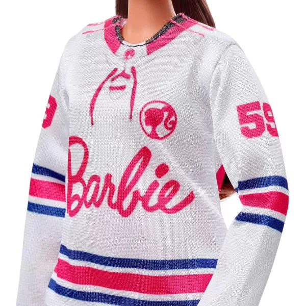 imageBarbie Winter Sports Hockey Player Brunette Doll Curvy Shape 12 in with Jersey Helmet Hockey Stick Puck ampamp Trophy Great For 3 and UpMulti