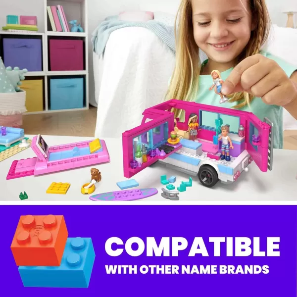 imageMega Construx Barbie Kids Building Toy Set Dream Camper Adventure with 580 Pieces 4 MicroDolls Barbie Pets and Accessories Pink Ages 6 YearsDreamCamper