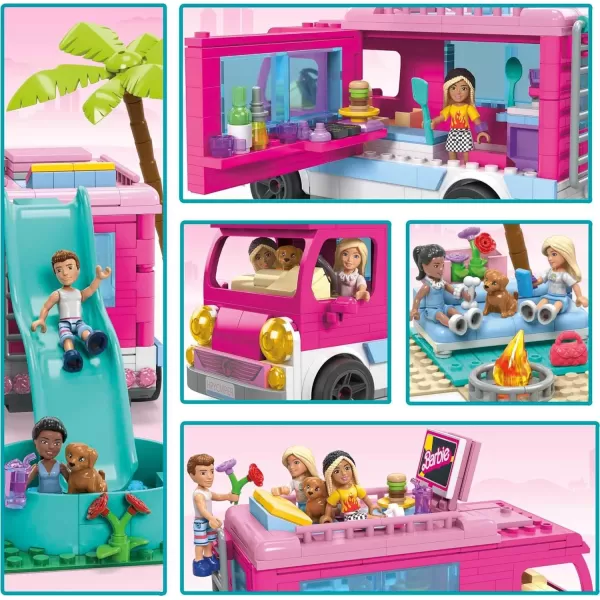 imageMega Construx Barbie Kids Building Toy Set Dream Camper Adventure with 580 Pieces 4 MicroDolls Barbie Pets and Accessories Pink Ages 6 YearsDreamCamper