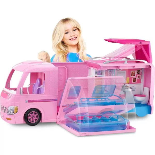 imageBarbie Camper Playset DreamCamper Toy Vehicle with 50 Accessories Including Furniture Pool ampamp Slide Hammocks ampamp FireplaceStandard Packaging