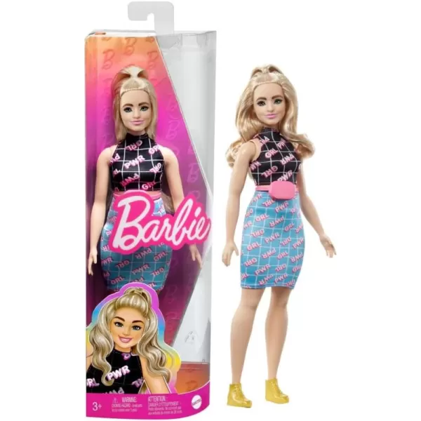 imageBarbie Fashionistas Doll 201 Athletic Body with Curly Brunette Hair GraffitiPrint Dress ampamp Accessories Including Boots ampamp Chain NecklaceGirl Power