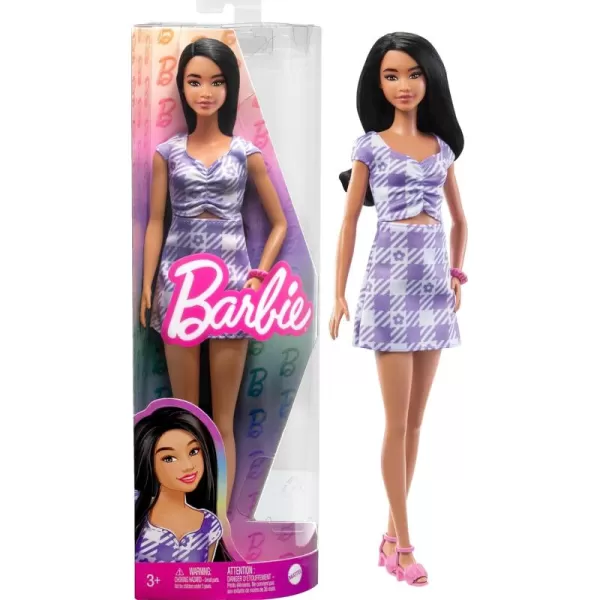 imageBarbie Fashionistas Doll 201 Athletic Body with Curly Brunette Hair GraffitiPrint Dress ampamp Accessories Including Boots ampamp Chain NecklaceOversized Plaids