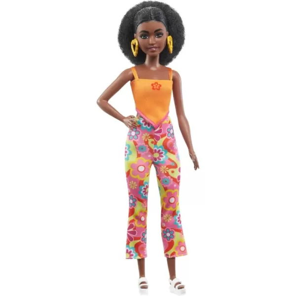 imageBarbie Fashionistas Doll 201 Athletic Body with Curly Brunette Hair GraffitiPrint Dress ampamp Accessories Including Boots ampamp Chain NecklaceRetro florals