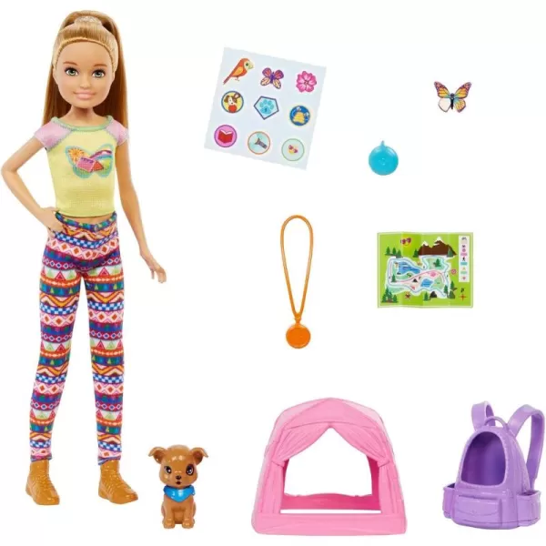 imageBarbie It Takes Two Skipper Doll ampamp Accessories Camping Playset with Doll Campfire Pet Bunny Sticker Sheet ampamp MoreMulti Color