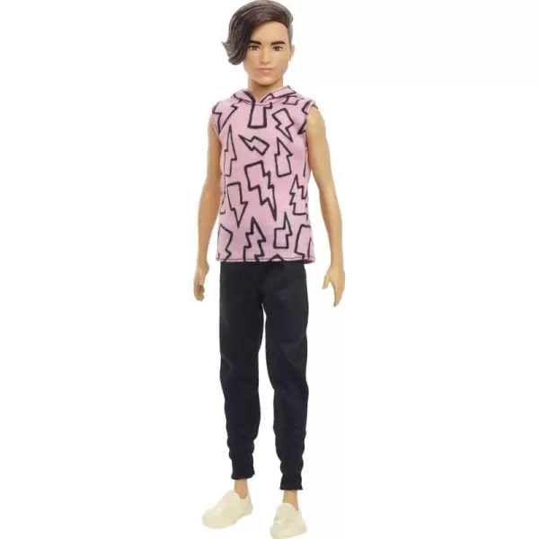 imageBarbie Ken Fashionistas Doll 193 Slender Rooted Brown Hair Lightning Bolt Hoodie Black Pants SlipOn Shoes for Kids 3 to 8 Years Old