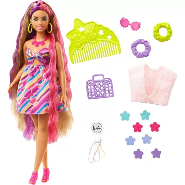 imageBarbie Totally Hair Doll FlowerThemed with 85inch Fantasy Hair ampamp 15 Styling Accessories 8 with ColorChange FeatureFlower