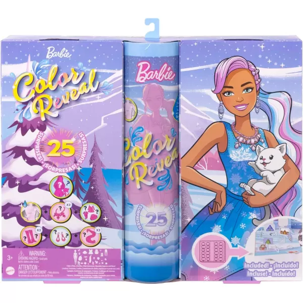 imageBarbie Color Reveal Advent Calendar 1 Color Reveal Doll ampamp 3 Pets Clothes Accessories ampamp 2 Hair Extensions 25 Surprises for Kids