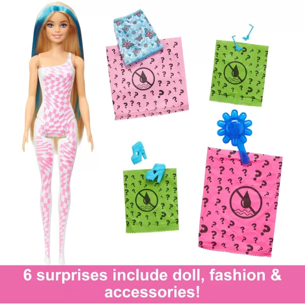 imageBarbie Color Reveal Doll ampamp Accessories Denim Series Patchwork with 6 Surprises Including ColorChange Styles May VaryLong Hair 1960s Theme