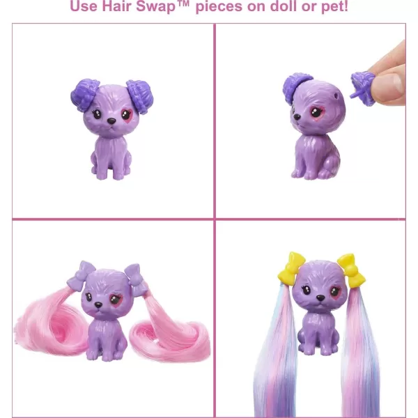 imageBarbie Color Reveal Glitter Hair Swaps Doll Glittery Pink with 25 Hairstyling ampamp PartyThemed Surprises Including 10 Plugin Hair Pieces