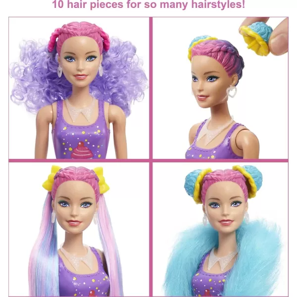 imageBarbie Color Reveal Glitter Hair Swaps Doll Glittery Pink with 25 Hairstyling ampamp PartyThemed Surprises Including 10 Plugin Hair Pieces