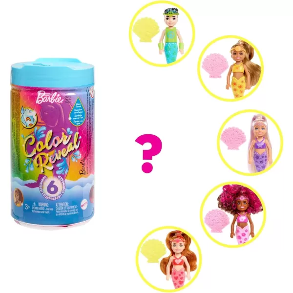 imageBarbie Color Reveal Rainbow Mermaid Series Chelsea Doll with 6 Surprises Color Change and Accessories