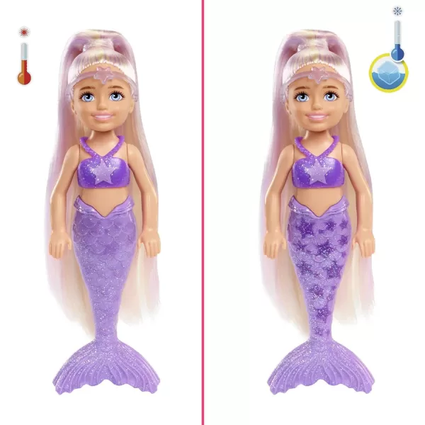 imageBarbie Color Reveal Rainbow Mermaid Series Chelsea Doll with 6 Surprises Color Change and Accessories