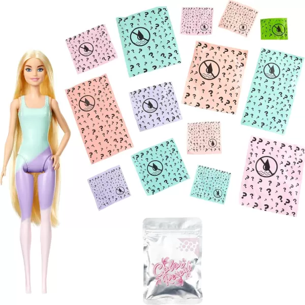 imageBarbie Color Reveal Sunshine and Sprinkles Doll ampamp Accessories with 25 Surprises Palm Tree Theme Including WaterShower Umbrella ampamp Color Change