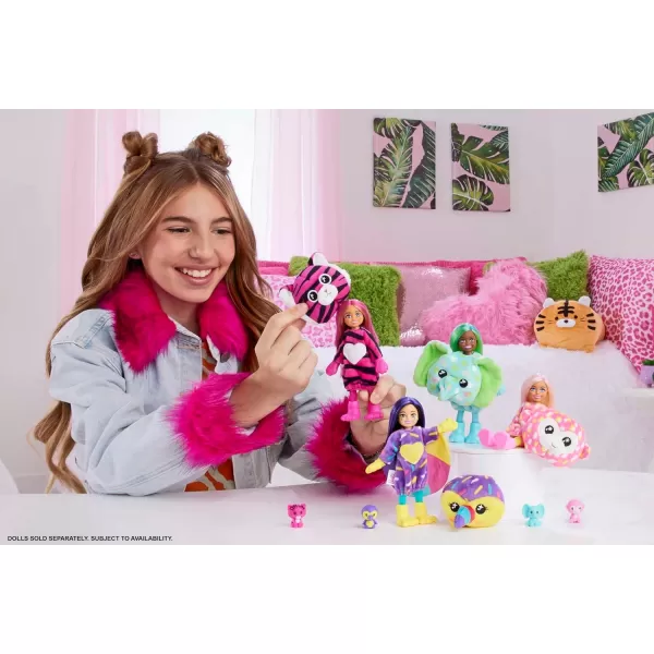 imageBarbie Cutie Reveal Chelsea Small Doll Jungle Series Tiger Plush Costume 7 Surprises Including Mini Pet ampamp Color ChangeElephant