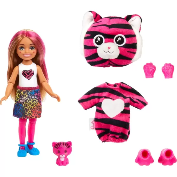 imageBarbie Cutie Reveal Chelsea Small Doll Jungle Series Tiger Plush Costume 7 Surprises Including Mini Pet ampamp Color ChangeTiger