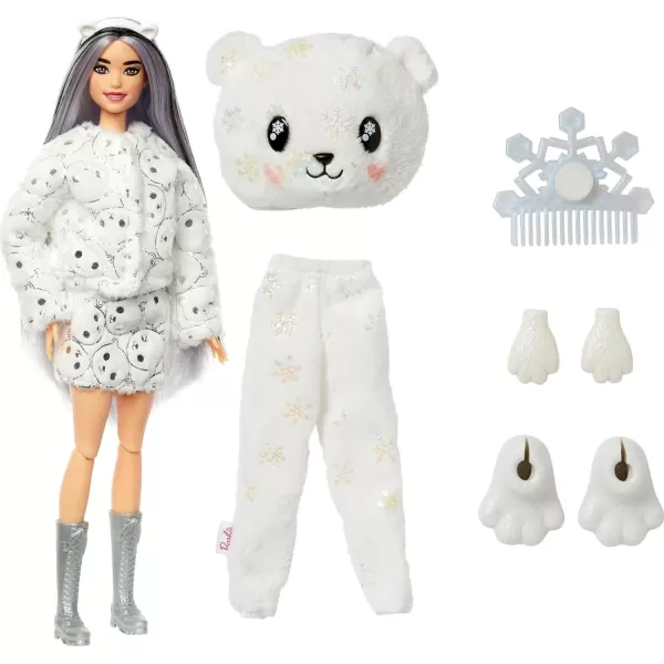 imageBarbie Cutie Reveal Doll Snowflake Sparkle Series Deer Plush Costume 10 Surprises Including Mini Pet ampamp Color ChangePolar Bear