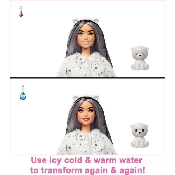 imageBarbie Cutie Reveal Doll Snowflake Sparkle Series Deer Plush Costume 10 Surprises Including Mini Pet ampamp Color ChangePolar Bear