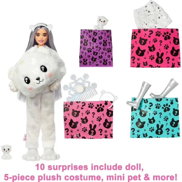 imageBarbie Cutie Reveal Doll Snowflake Sparkle Series Deer Plush Costume 10 Surprises Including Mini Pet ampamp Color ChangePolar Bear