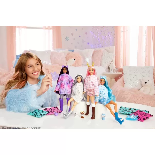 imageBarbie Cutie Reveal Doll Snowflake Sparkle Series Deer Plush Costume 10 Surprises Including Mini Pet ampamp Color ChangePolar Bear