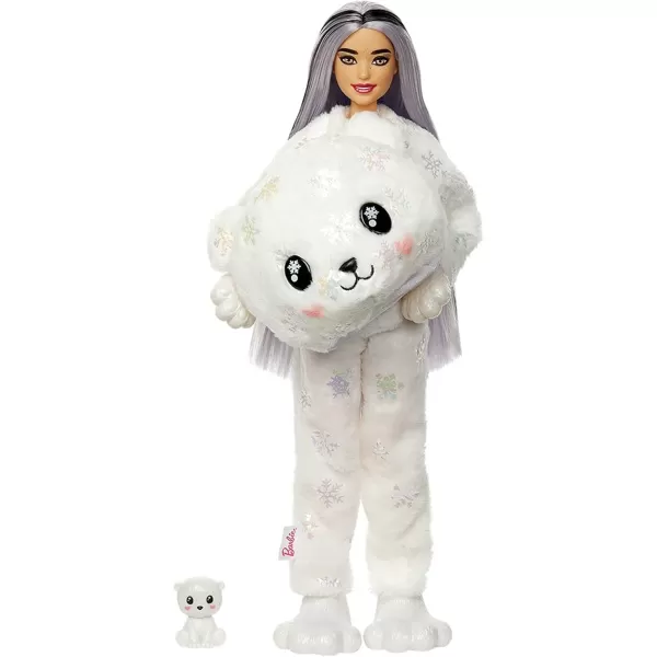 imageBarbie Cutie Reveal Doll Snowflake Sparkle Series Deer Plush Costume 10 Surprises Including Mini Pet ampamp Color ChangePolar Bear