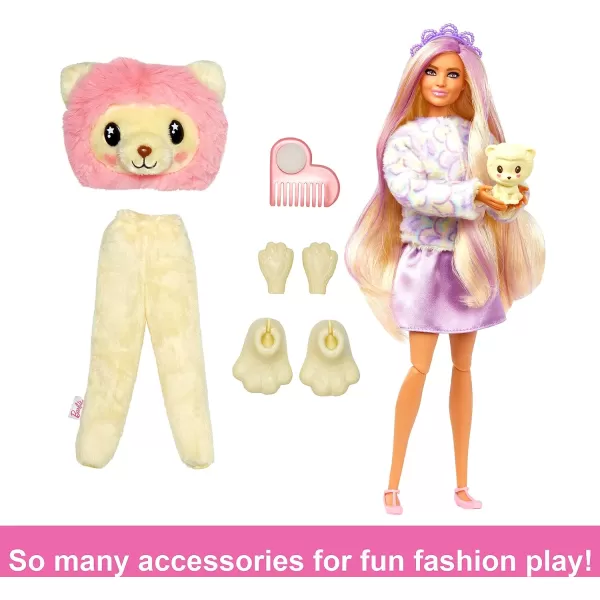 imageBarbie Cutie Reveal Doll with Blonde Hair ampamp Lion Plush Costume 10 Suprises Include Accessories ampamp Pet Styles May VaryLion