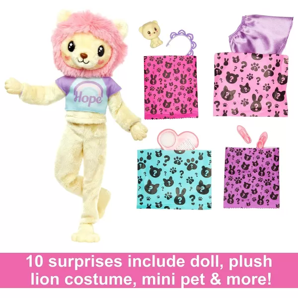 imageBarbie Cutie Reveal Doll with Blonde Hair ampamp Lion Plush Costume 10 Suprises Include Accessories ampamp Pet Styles May VaryLion