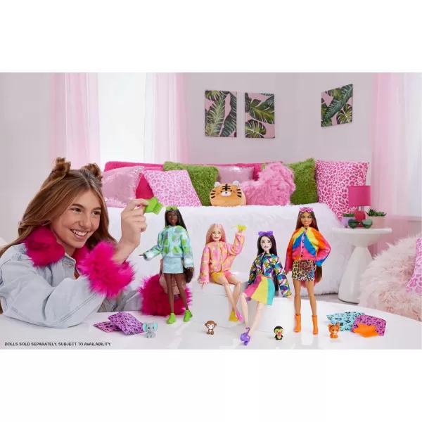 imageBarbie Cutie Reveal Fashion Doll Jungle Series Tiger Plush Costume 10 Surprises Including Mini Pet ampamp Color ChangeMonkey