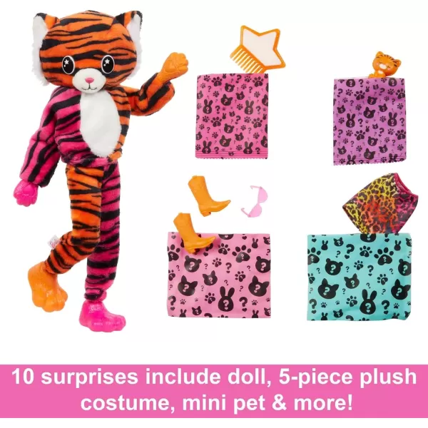 imageBarbie Cutie Reveal Fashion Doll Jungle Series Tiger Plush Costume 10 Surprises Including Mini Pet ampamp Color ChangeTiger