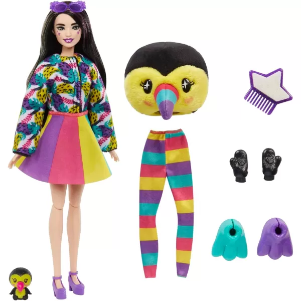 imageBarbie Cutie Reveal Fashion Doll Jungle Series Tiger Plush Costume 10 Surprises Including Mini Pet ampamp Color ChangeToucan