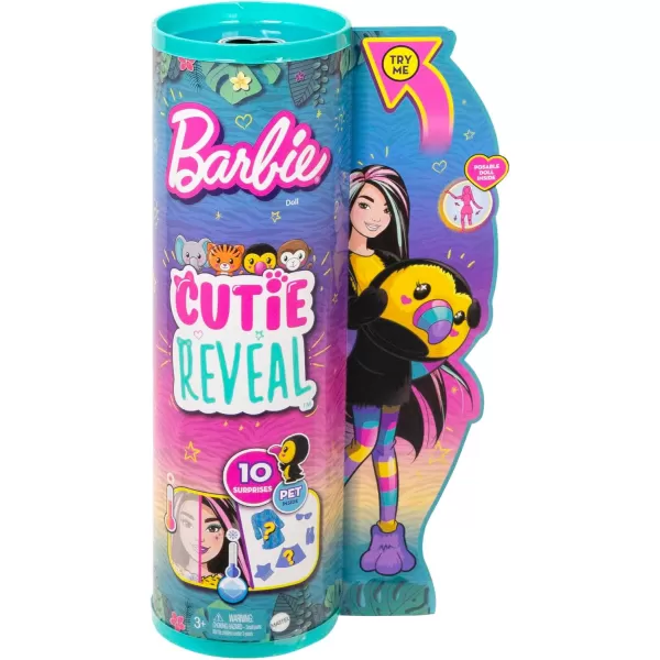 imageBarbie Cutie Reveal Fashion Doll Jungle Series Tiger Plush Costume 10 Surprises Including Mini Pet ampamp Color ChangeToucan