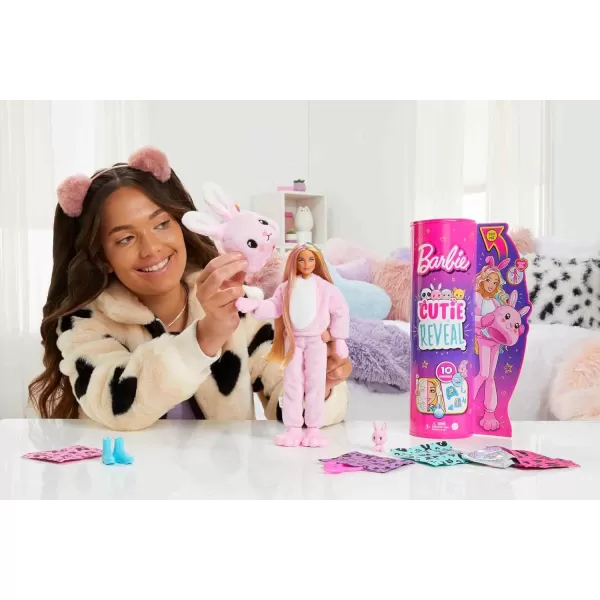 imageBarbie Cutie Reveal Fashion Doll with Bunny Plush Costume ampamp 10 Surprises Including Mini Pet ampamp Color ChangeBunny