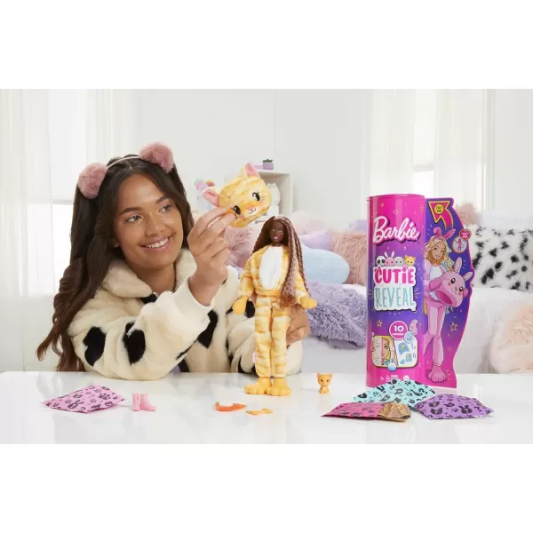 imageBarbie Cutie Reveal Fashion Doll with Bunny Plush Costume ampamp 10 Surprises Including Mini Pet ampamp Color ChangeKitten