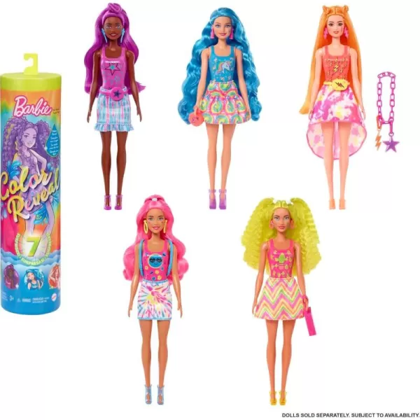 imageBarbie Color Reveal Doll ampamp Accessories Neon TieDye Series 7 Surprises 1 Doll Styles May Vary