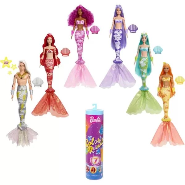 imageBarbie Color Reveal Doll ampamp Accessories Rainbow Mermaid Series 7 Surprises 1 Mermaid Barbie Doll Styles May Vary