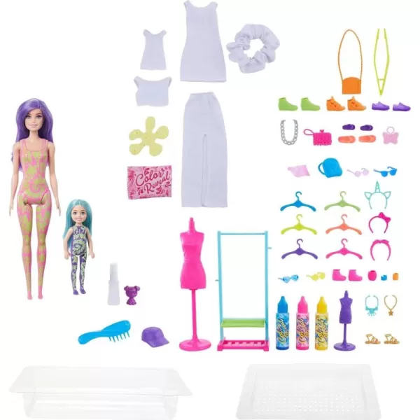 imageBarbie Color Reveal Toy Set TieDye Fashion Maker with Barbie ampamp Chelsea Dolls ampamp Accesssories 50 Surprises Including Pets