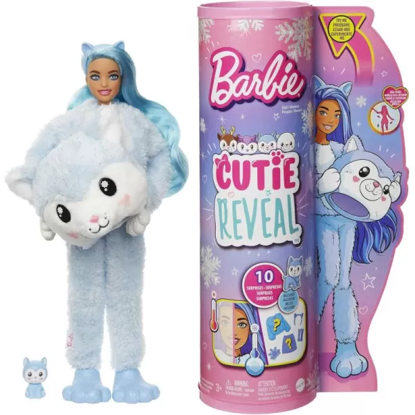 imageBarbie Cutie Reveal Doll Snowflake Sparkle Series Deer Plush Costume 10 Surprises Including Mini Pet ampamp Color ChangeHusky