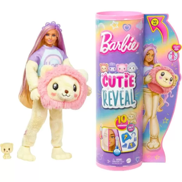 imageBarbie Cutie Reveal Doll with Blonde Hair ampamp Lion Plush Costume 10 Suprises Include Accessories ampamp Pet Styles May VaryLion