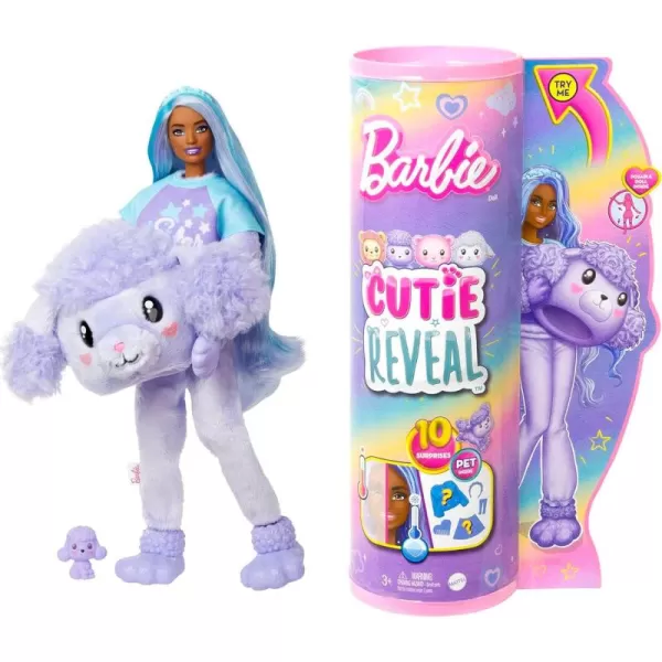 imageBarbie Cutie Reveal Doll with Purple Hair ampamp Poodle Costume 10 Suprises Include Accessories ampamp Mini Pet Styles May VaryBlue purple