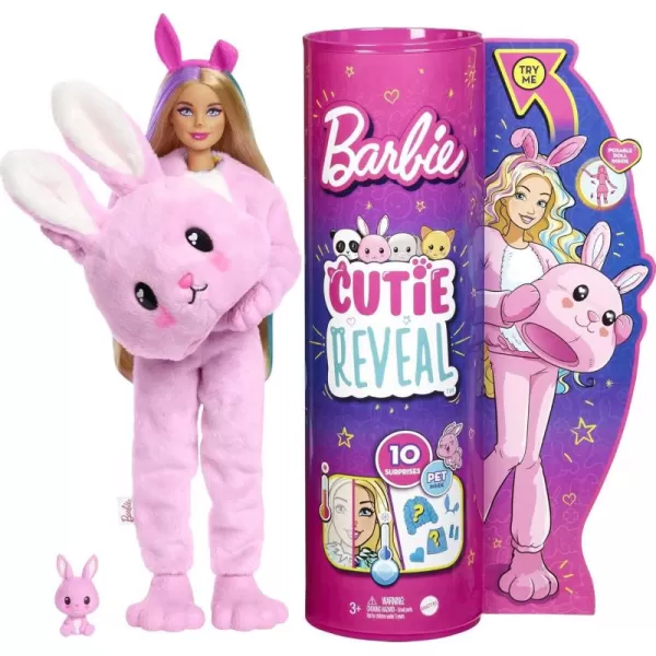 imageBarbie Cutie Reveal Fashion Doll with Bunny Plush Costume ampamp 10 Surprises Including Mini Pet ampamp Color ChangeBunny