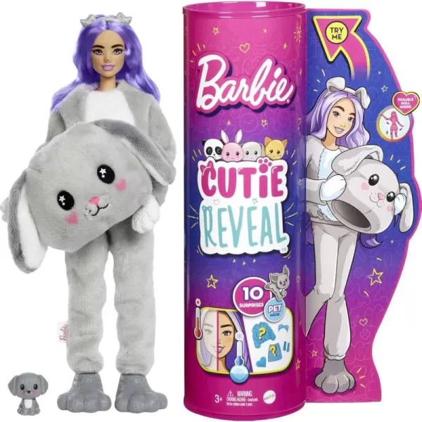 imageBarbie Cutie Reveal Fashion Doll with Bunny Plush Costume ampamp 10 Surprises Including Mini Pet ampamp Color ChangePuppy