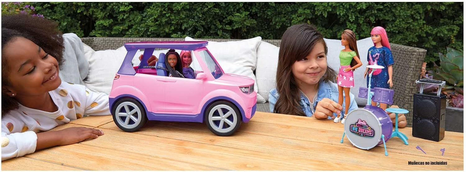 imageBarbie Big City Big Dreams Transforming Vehicle Playset Pink 2Seater SUV Reveals Stage Drum Set ampamp ConcertThemed Accessories Gift for 3 to 7 Year OldsSingle