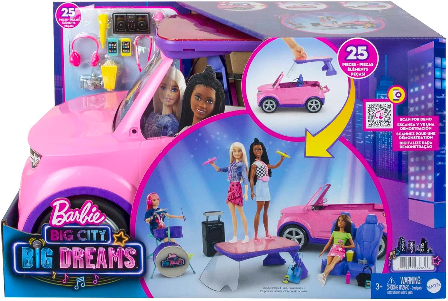 imageBarbie Big City Big Dreams Transforming Vehicle Playset Pink 2Seater SUV Reveals Stage Drum Set ampamp ConcertThemed Accessories Gift for 3 to 7 Year OldsSingle