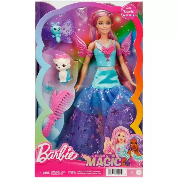 imageBarbie A Touch of Magic Fashion Doll Malibu with WingDetailed Dress 7inch Long Colorful Hair 2 Fantasy Pets ampamp Accessories